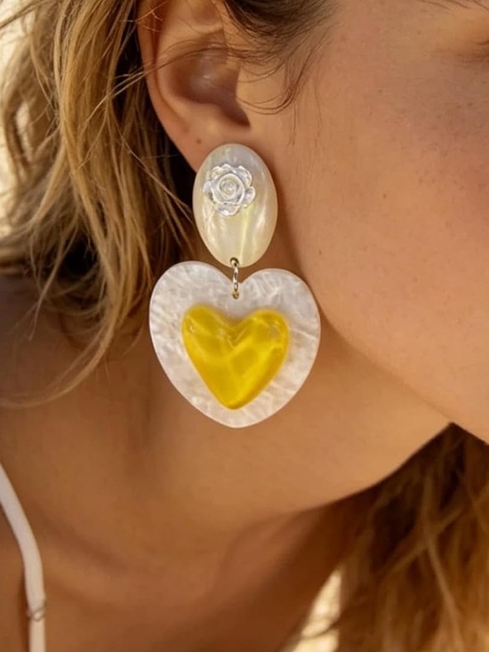Anthropologie Jewelry - White Heart Drop Earrings with Yellow Heart Accent
